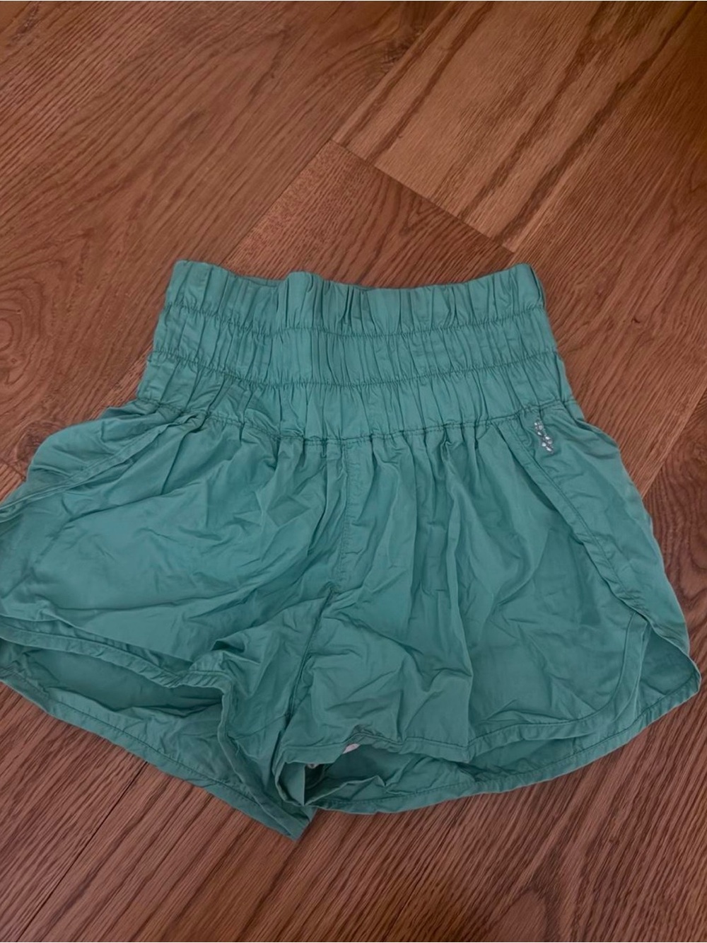 Free People Teal High-Rise Smocked Waist Athletic Shorts